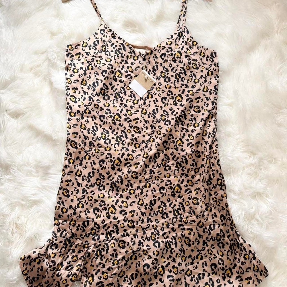 NWT Hem & thread boutique Leopard print mini silk dress with ruffle hem Small‎